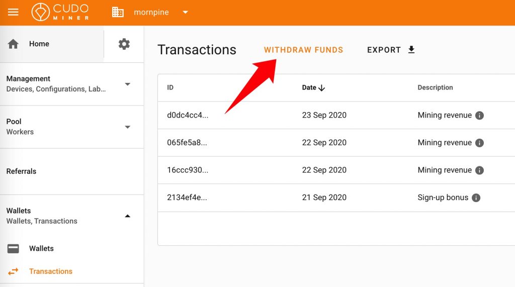 Cudo Miner Tutorial: Withdraw crypto earnings