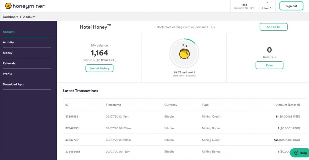 Honeyminer Tutorial: Dashboard to check bitcoin earnings